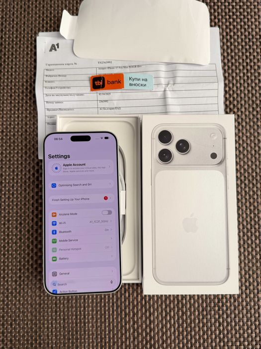 НОВ! 512GB! 24М ГАР.  iPhone 17 Pro Max Лизинг от 49€/мес Silver - бял сив