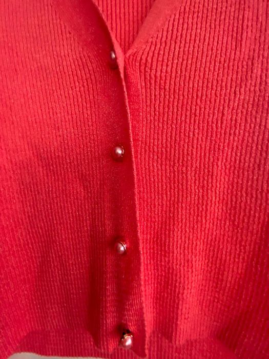 Cardigan/ploveras roz coral, cu nasturi, nou, S/36, usor sidefat