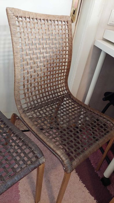 Scaune fixe picioare din inox si plasa impletita tip ratan, pentru terasa curte balcon bucatarie