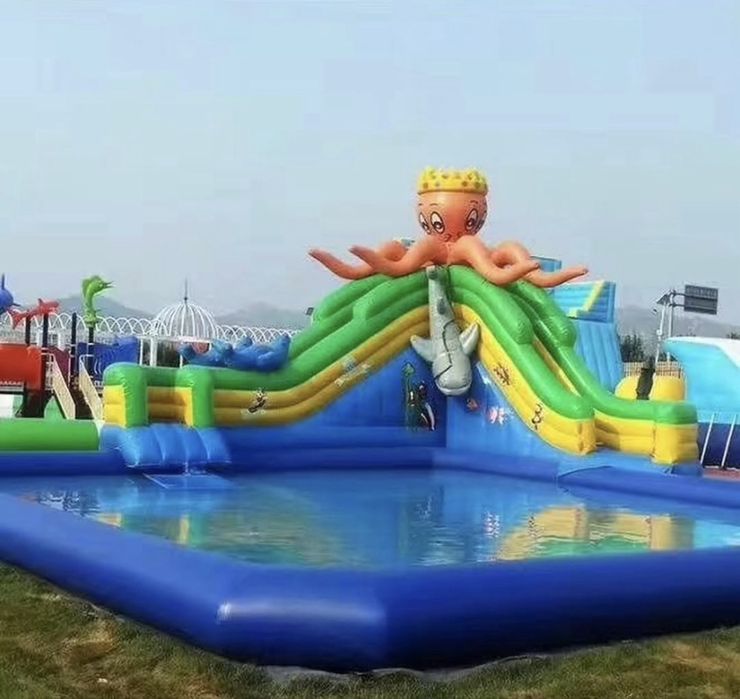 Бассеин с Водными горками и батут надувной