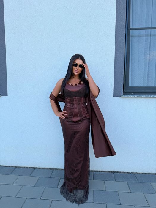Rochie corset plasa maro