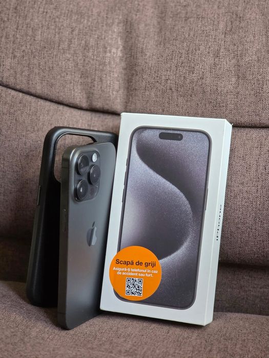 iPhone 15 Pro Black Titanium, 128 GB, garanție până in 05.2026