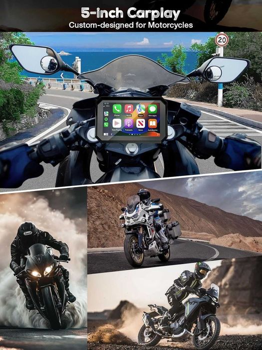 Мотоциклетен 5" IPS сензорен екран с безжичен CarPlay и Android Auto