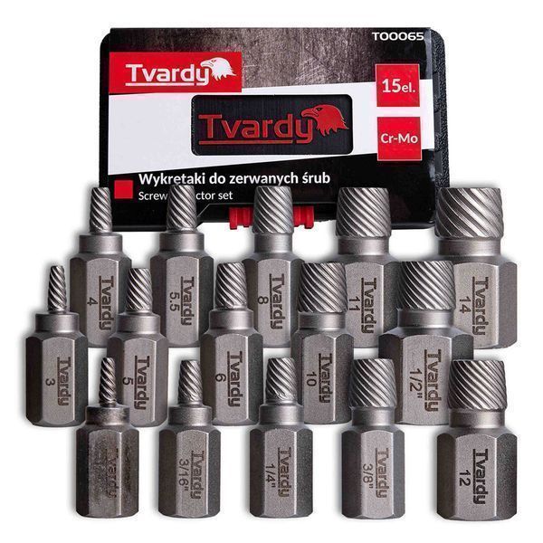 Комплект екстрактори за счупени и износени винтове 15 бр. tvardy