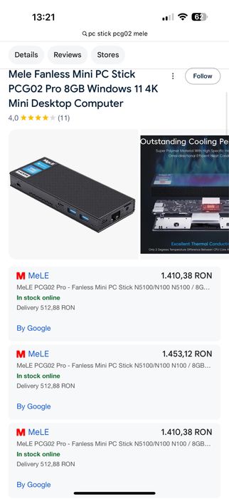 Mini pc stick mele pcg02 8/128gb windows SIGILAT