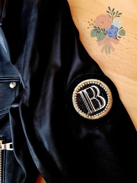 Jacheta Balmain piele naturală,feronerie metalica inscriptionata