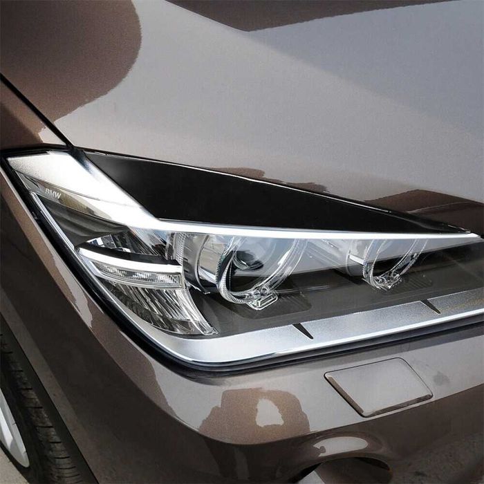 Set 2 Pleoape Faruri Far Adeziv BMW X1 E84 2009 - 2014, Negru Lucios