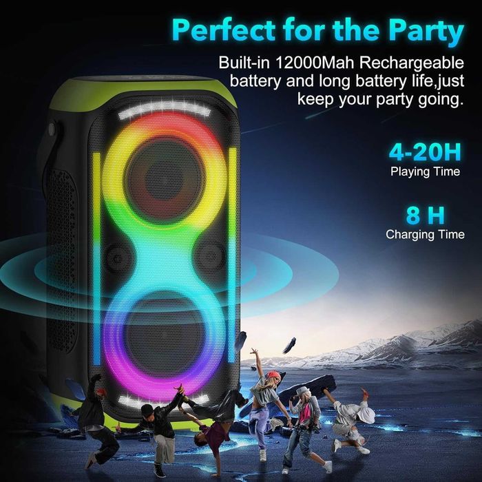 TYOTY Bluetooth високоговорител 160W, 12000 mAh, TWS, LED светлини