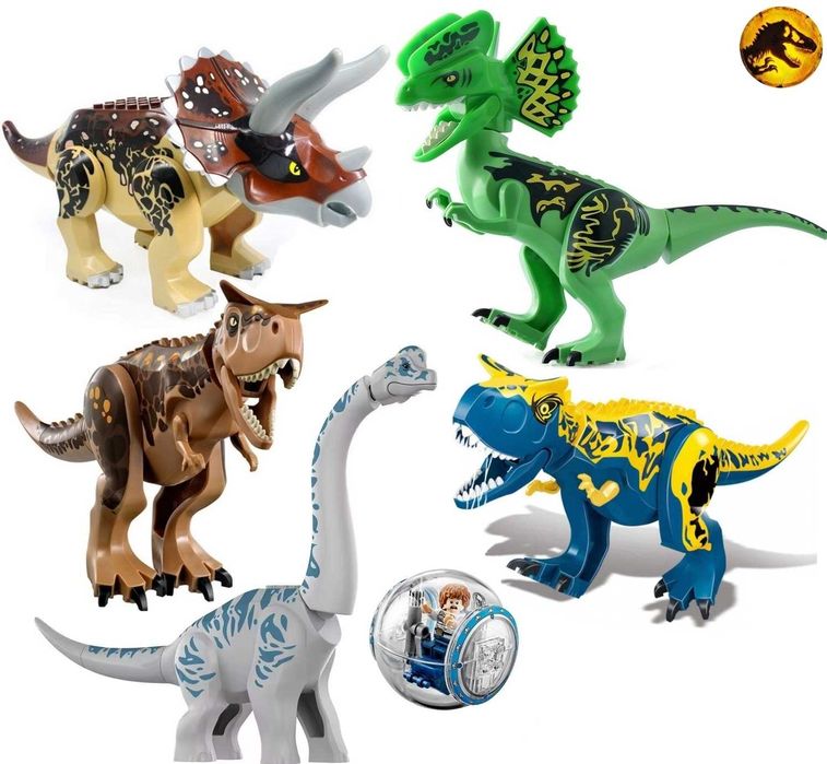Dinozauri tip Lego de 30cm: Carnotaurus, Triceratops, Dilophosaurus