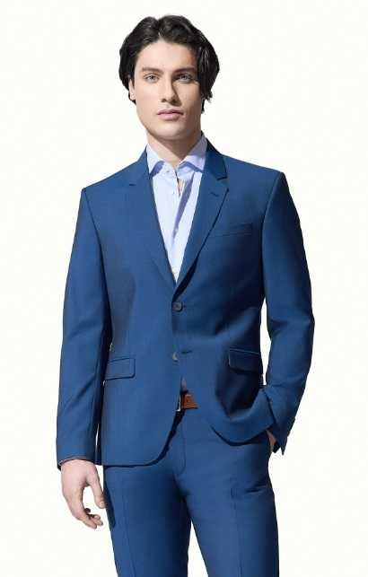 Sacou blazer slim 52 XL premium Club Of Gents lana moale albastru roya