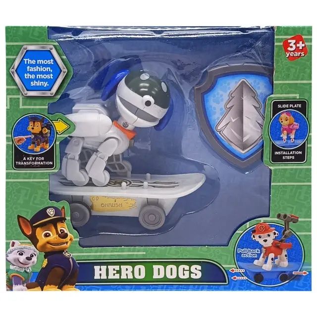 Пес Патрул фигурка Робокуче със значка и скейтборд