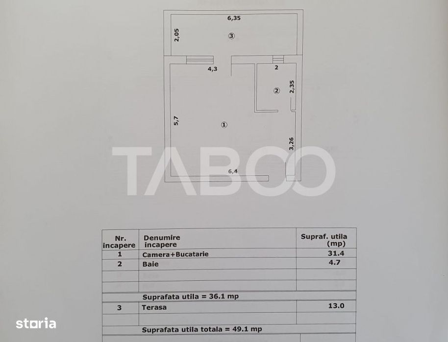 Studio de vanzare 36 mp util + terasa 13 mp finalizata 01 octombrie