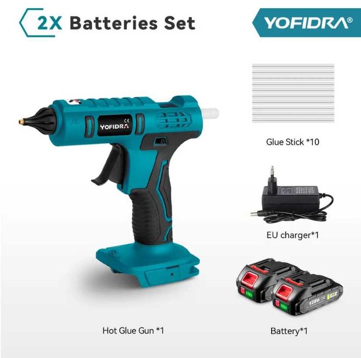 Пистолет за топъл силикон YOFIDRA  с 2 батерии