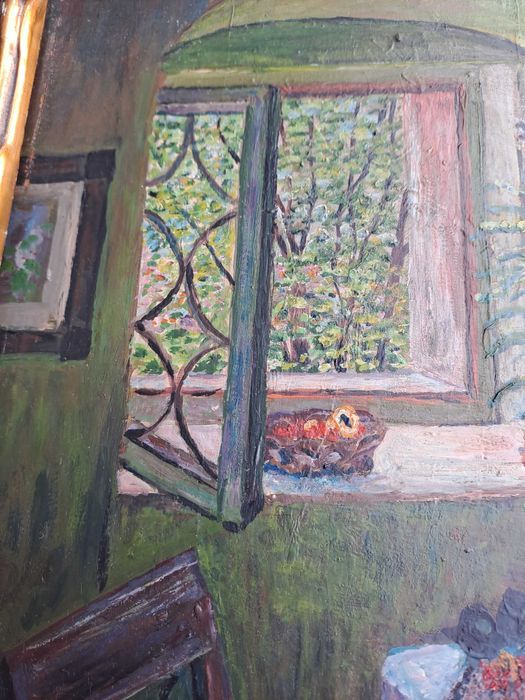 tablou vechi pictura pe placaj 30/34 cm semnat