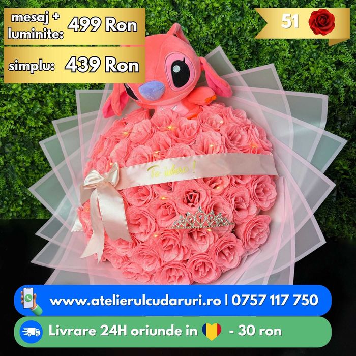 Buchete Trandafiri Sapun / Sclipici , Stitch | Livrare oriunde