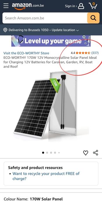 Монокристален Соларен Панел ECO-WORTHY, 170W, 12V
