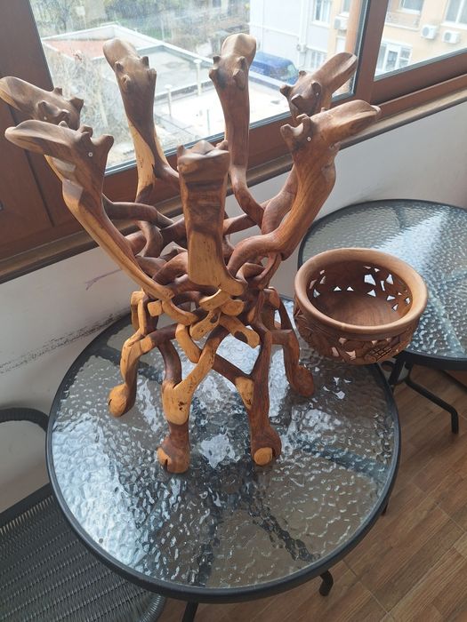 Оригинална дървена саксия две части.