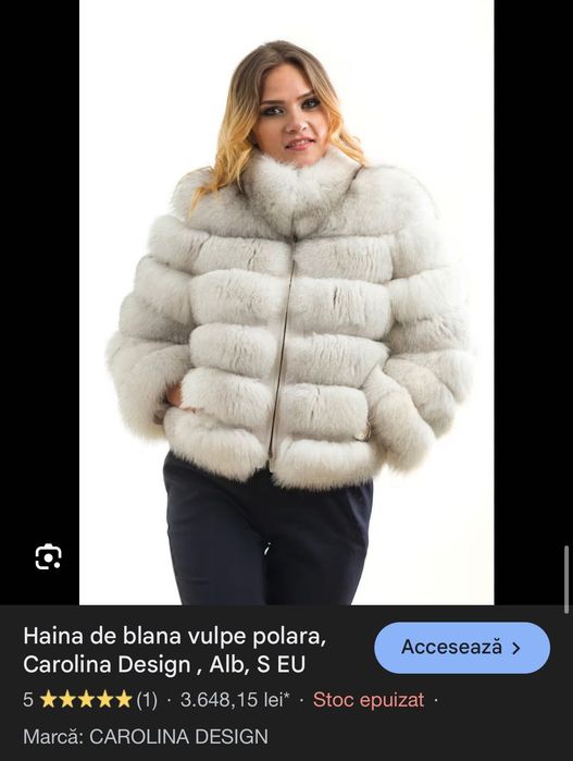 Haină Blană naturală Vulpe albă, mărimea S, Carolina Design