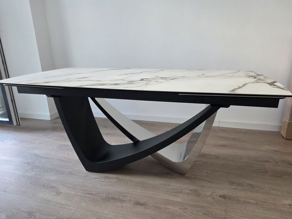 Masa Living Blat Ceramic Extensibila 180/280 x 90 x 75 cm  Alb Marmura