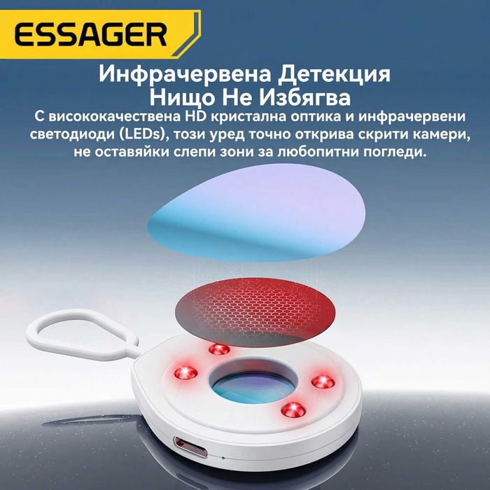 Essager Инфрачервен Детектор за Скрити Камери, Anti-Spy Защита, Портативен, 3 Режима