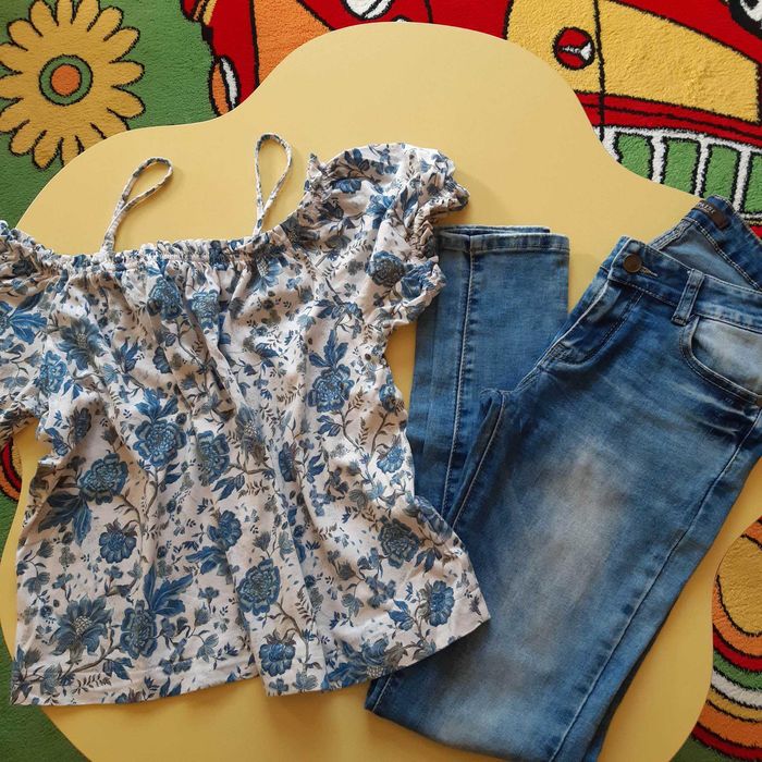 Лот от блузка с голи рамене и дънки, цена 10.00 лв.