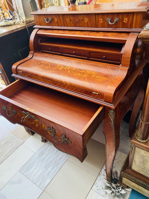 Secretaire Vintage Lemn Intarsii Bronz Antic Comoda