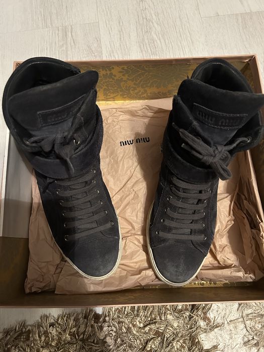 miu miu suede wedge sneakers