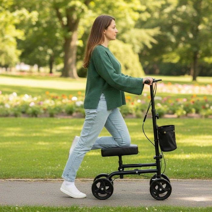 PEPE Mobility Проходилка за коляно тип скутер 4 колела със спирачки, за възрастни, до 136 кг., помощно средство за хора с увреждания при счупен глезен