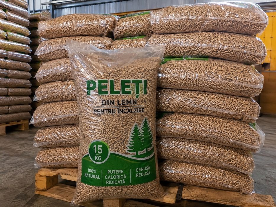 Peleți din lemn 15 kg – preț avantajos – livrare disponibilă