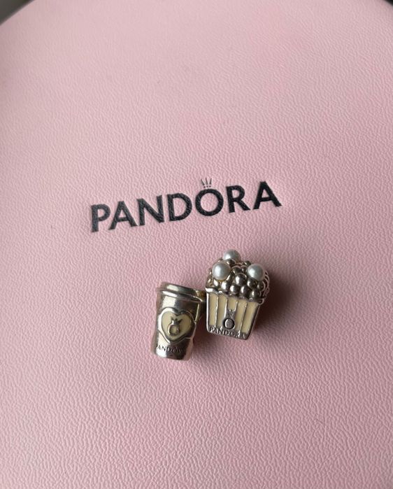 Талисмани Pandora - Delicious Popcorn и Take a Break Coffee Cup Charms