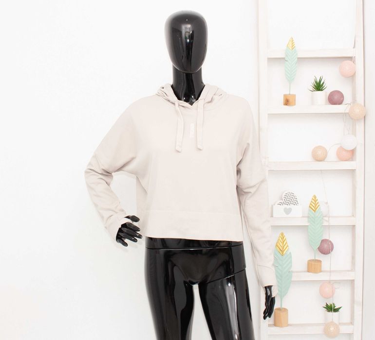 Gymshark Pause Cropped Hoodie дамски суичър рипсен овърсайз бежов S