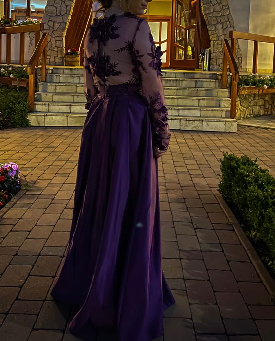Rochie lungă, pentru majorat/banchet/nașă, mov, dantelă