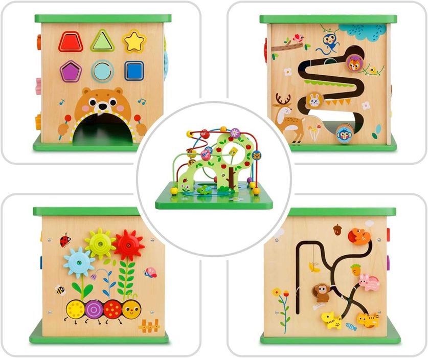 OOOK 5 в 1 Активен център,голям дървен куб за игра образователен пъзел