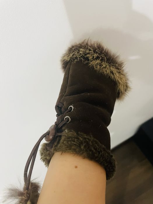 Manusi din piele intoarsa si blana naturala Studio ID Mittens.