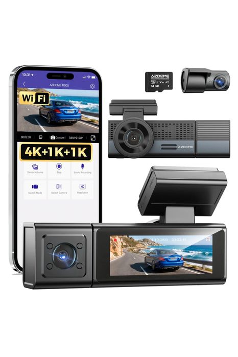 3-канальный видеорегистратор Azdome M500 (4K + Full HD + Full HD)