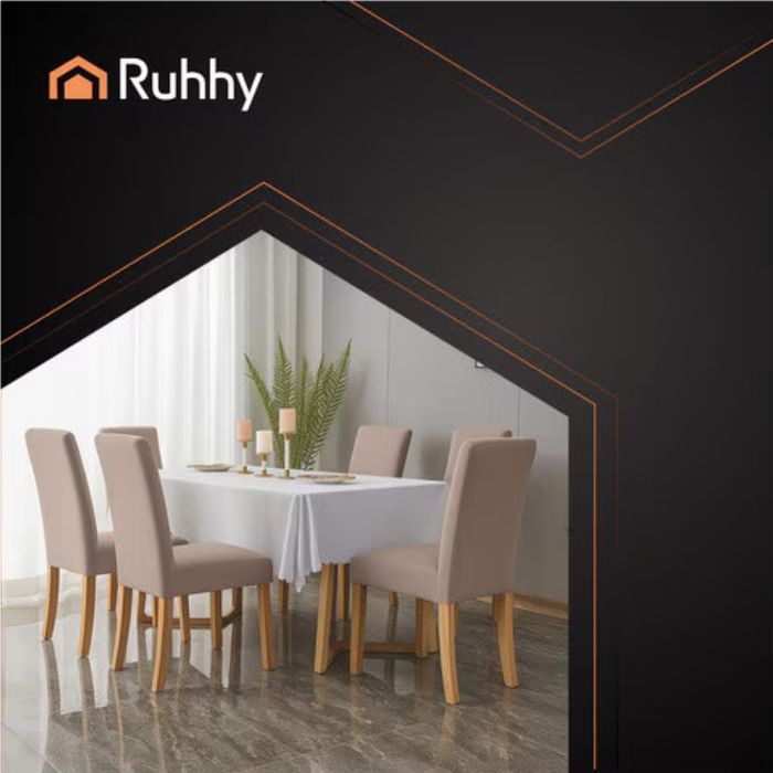 Huse scaune Ruhhy, set 6 bucati, elastice, 65x 40 x 35 cm, culoare Bej