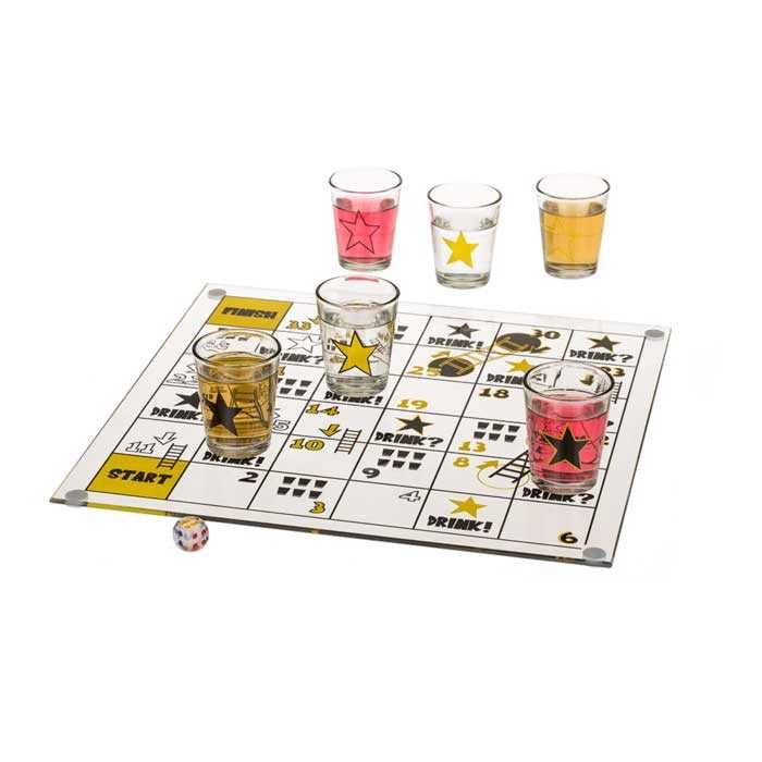 Стъклена алкохолна игра Змии и стълби с шотове