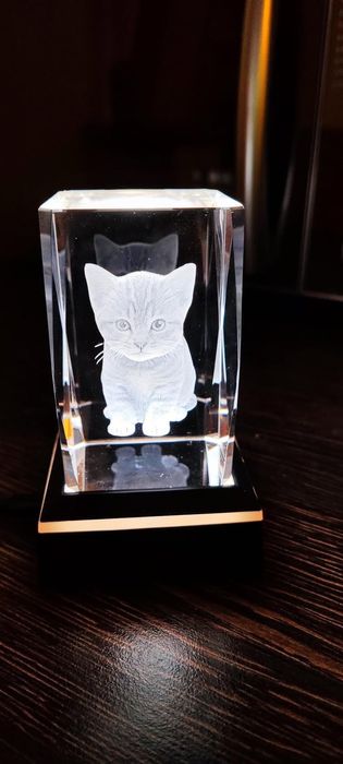 3D кристална нощна лампа  с гравирана фигурка