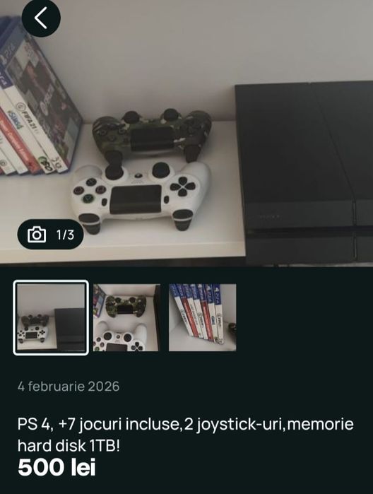 Ps4+7jocuri incluse 2 joystick-uri memorie HD 1TB!