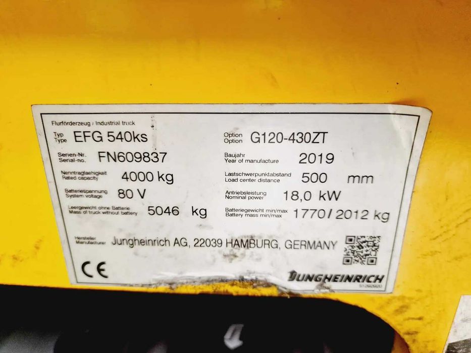 Electrostivuitor Stivuitor 4 tone Jungheinrich EFG 540ks  an 2019