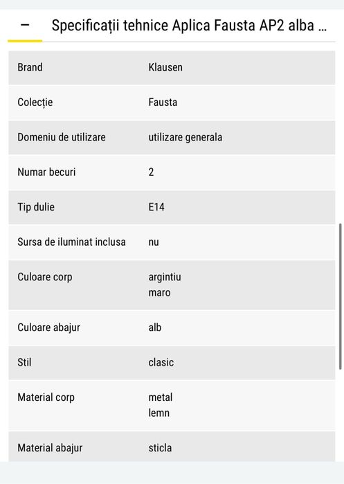 Aplica Fausta AP2 alba mata, E14