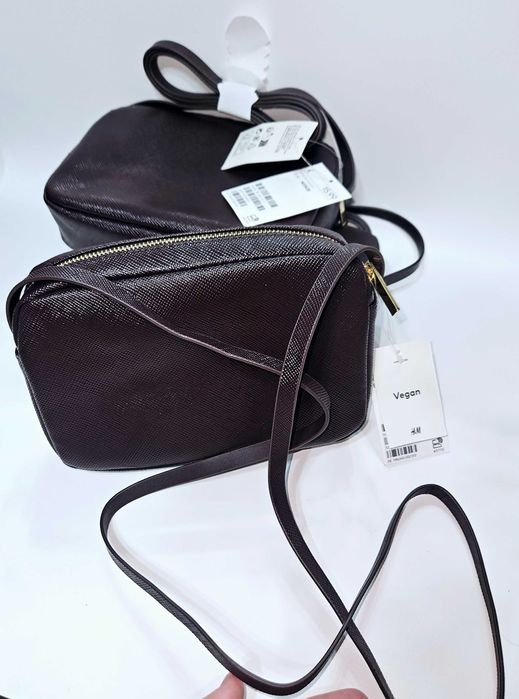 клатч h&m из сафрановой выделки цвет марсала на длинной ручке