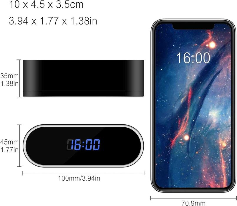 Часовник с камера, HD 1080P WiFi камера с будилник с нощно виждане