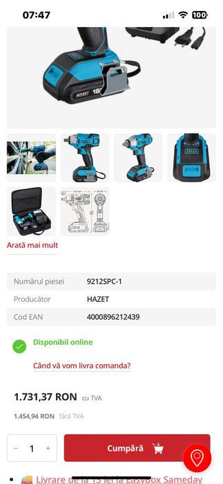 Filetanta cu impact Hazet 9212 SPC-1 cu ac si inc. incluse