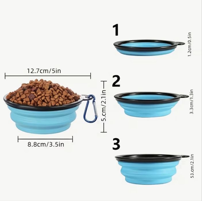Set castron 350 ml pliabil si lingura dozata, ideale pentru apa/mancare
