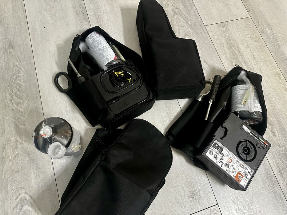 Kit compresor auto nou cu spuma, surubelnita, carlig tractare si husa