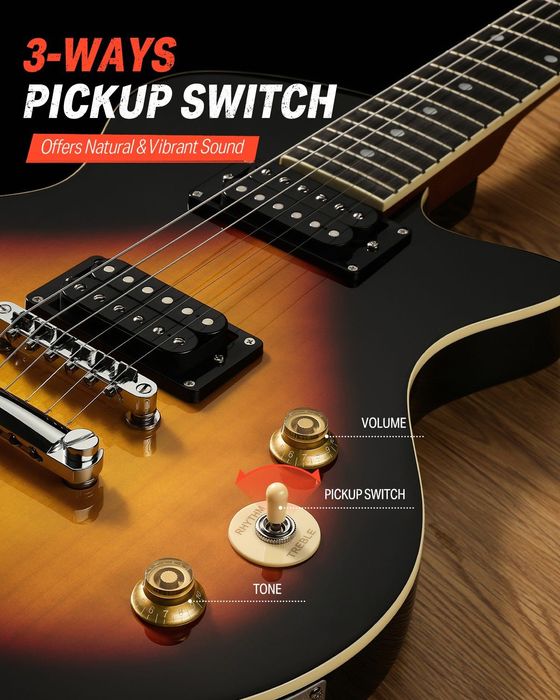 Chitara electrica single cut (tip Les Paul) Donner, Sunburst, noua - set cu husa si curea