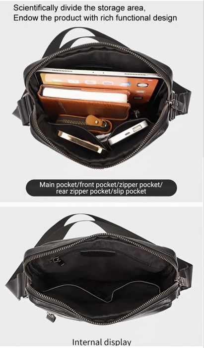 Мъжка,елегантна и стилна кросбоди чанта/Черна естест.кожа -18%Промоция