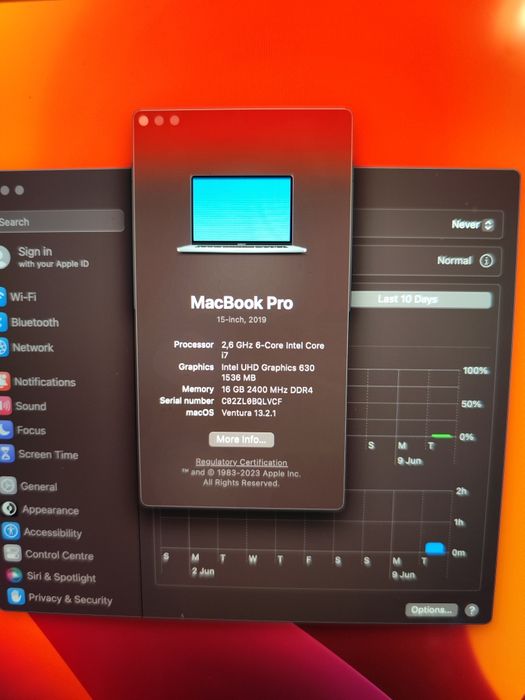 Macbook Pro 15(2019), 16 gRAm, 256 SSD.