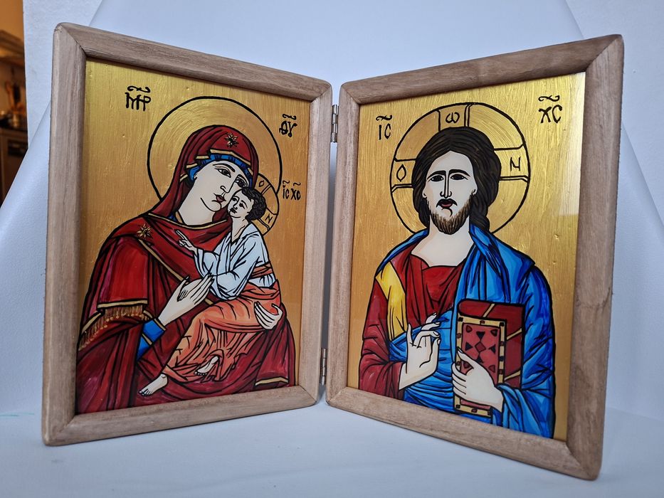 Icoana diptic Maica Domnului si Isus Patocrator
